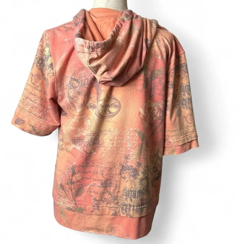 Green Tea Coral XL Graphic Short-Sleeve Zip Hoodie - Picture 2 of 6